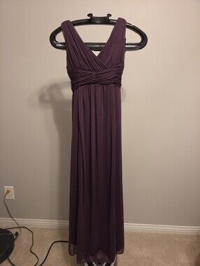 David's Bridal Plum V-Neck Sleeveless Maxi Dress